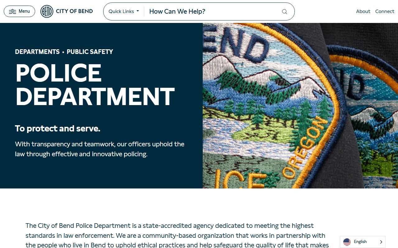 Bend Police Department website showing police blotter and public safety resources