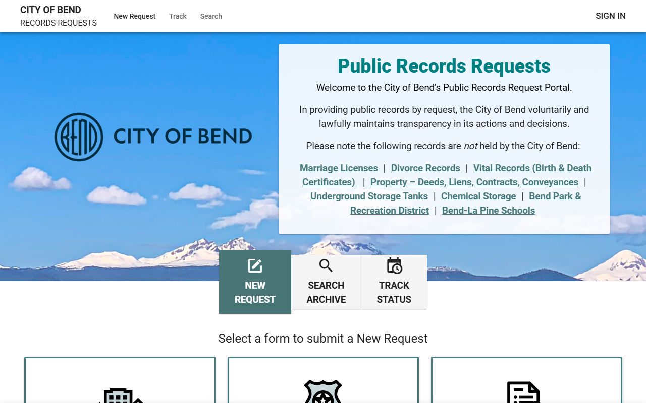 JustFOIA portal for Bend police blotter and public records requests