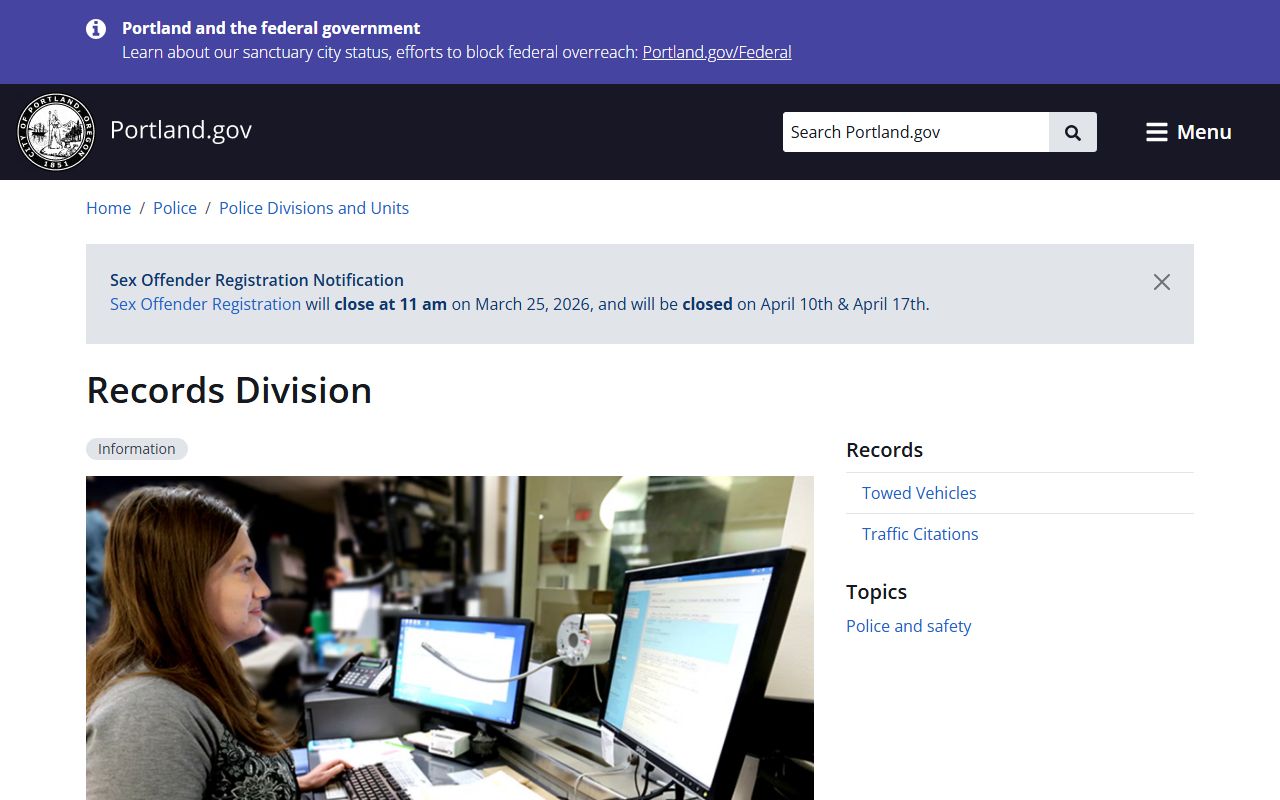 Portland Police Bureau Records Division office