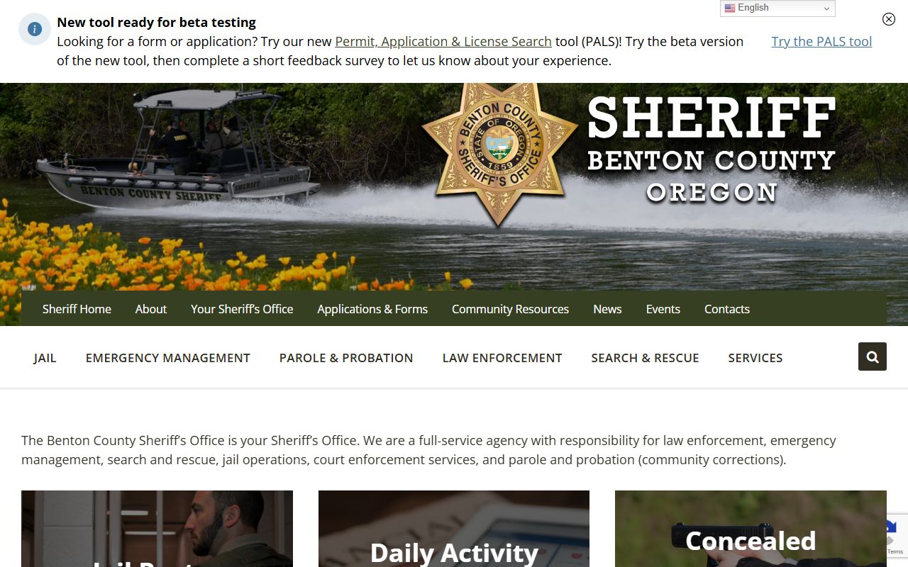 Benton County Sheriff's Office in Corvallis, Oregon, police blotter records facility