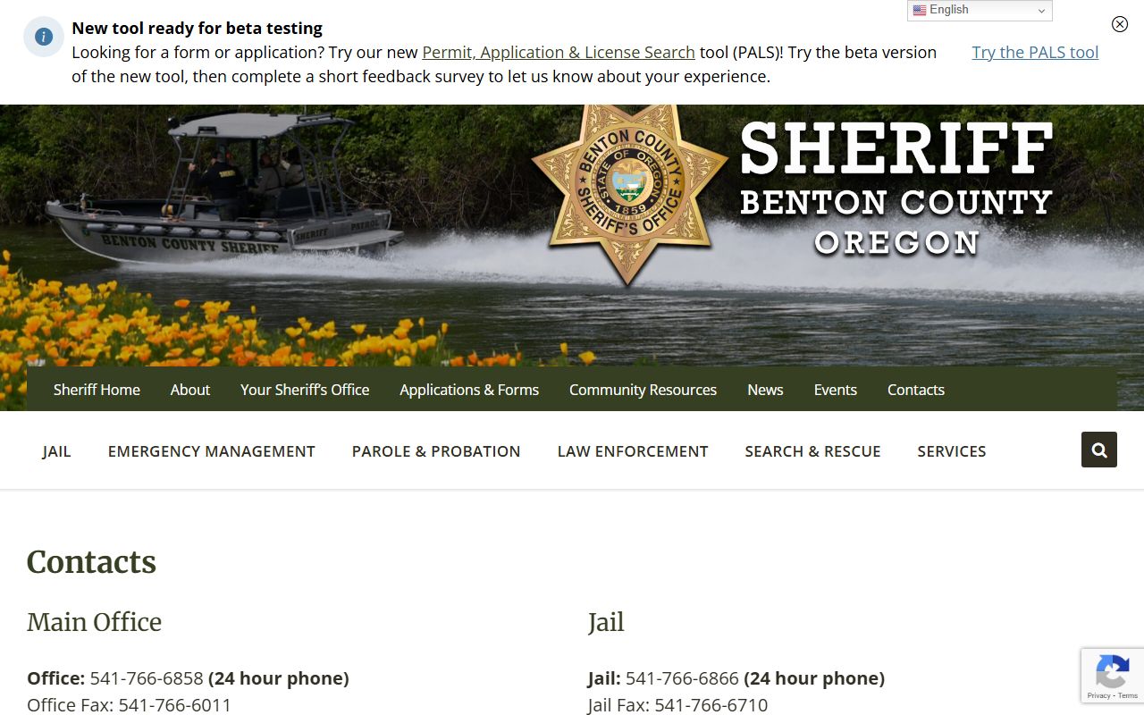 Benton County Sheriff contact information page for police blotter inquiries in Corvallis, Oregon