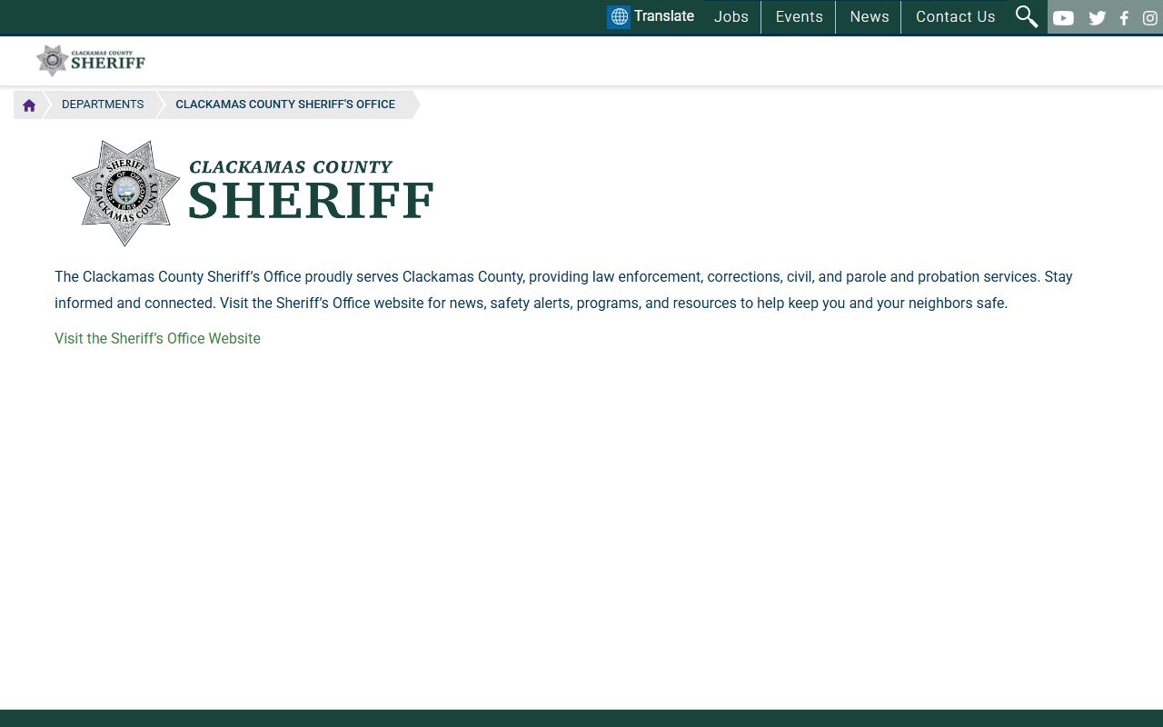 Clackamas County Sheriff's Office website for police blotter records