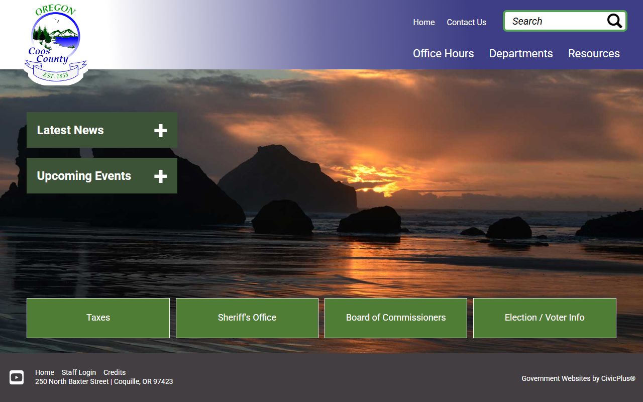 Coos County Sheriff's Office in Coquille, Oregon, where police blotter records and jail roster data are maintained