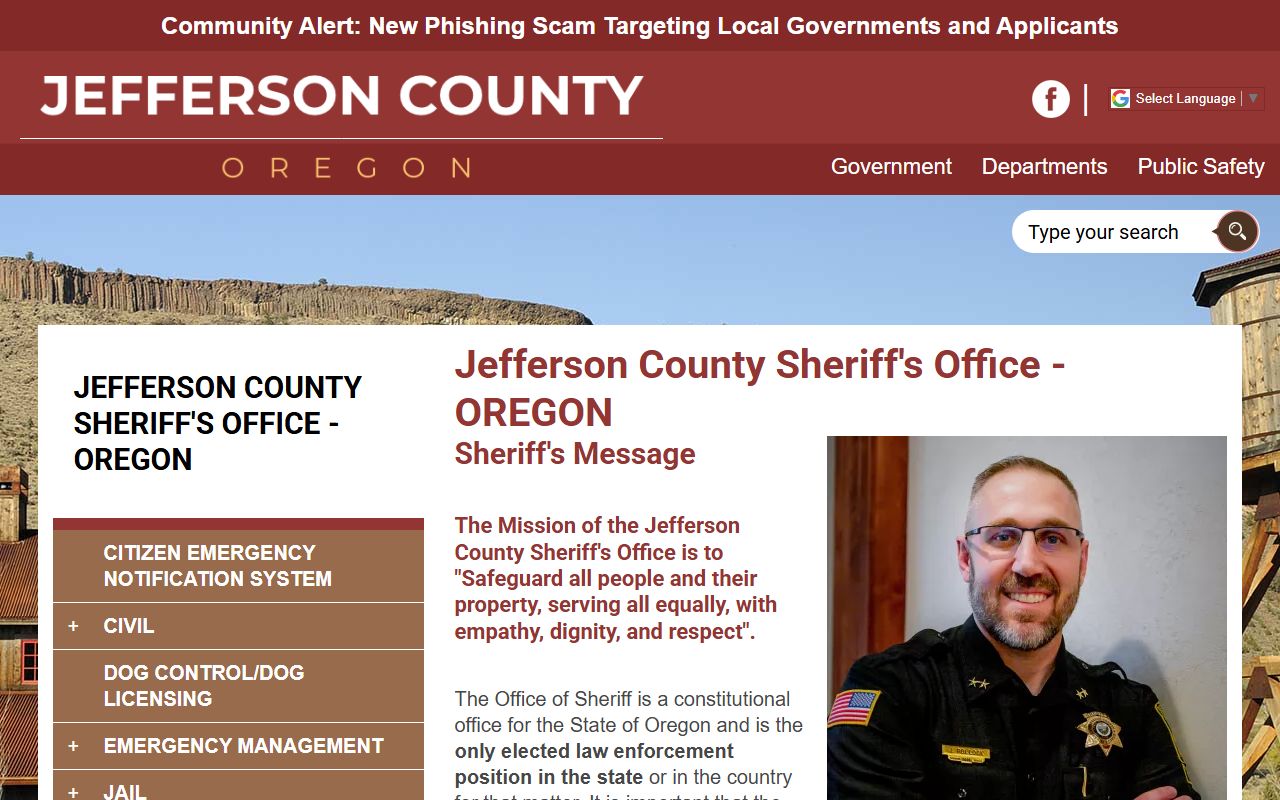 Jefferson County Sheriff jail viewer showing inmate lookup interface in Madras, Oregon