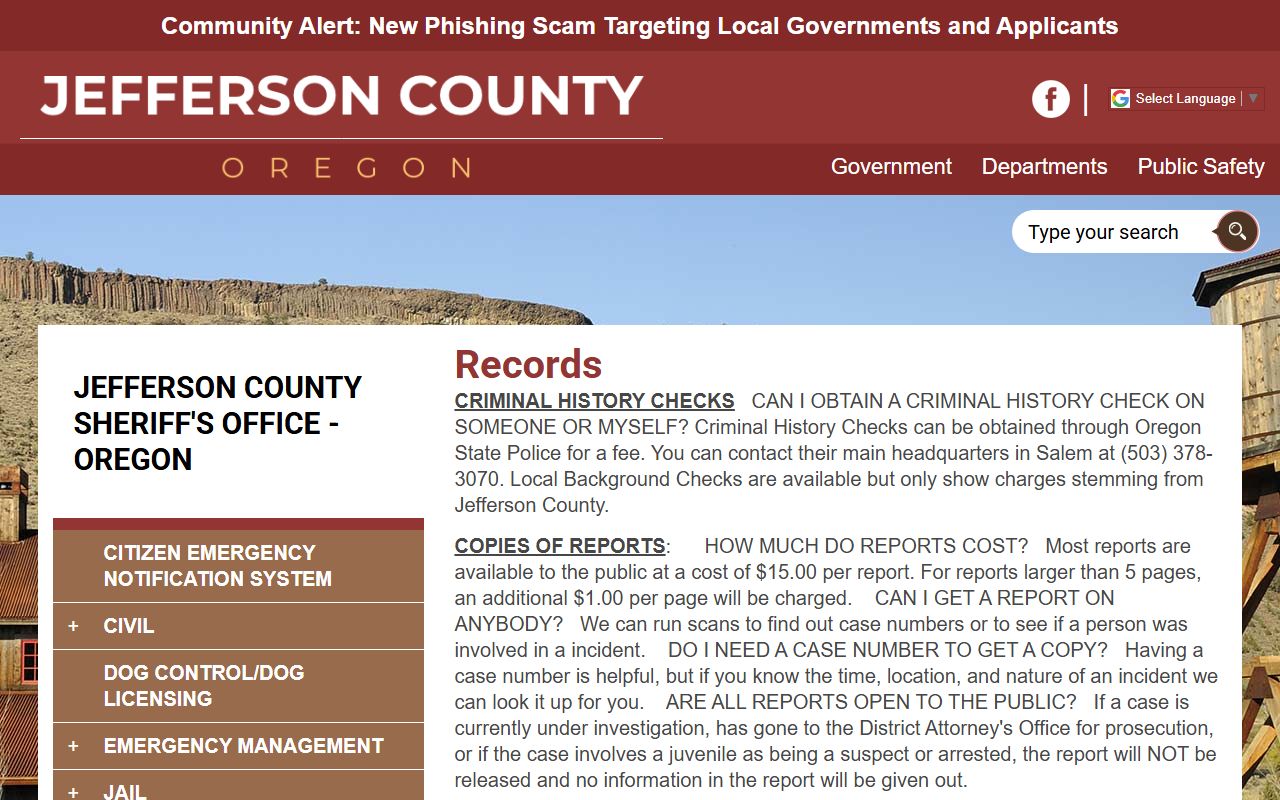 Jefferson County Sheriff records division page with request forms and instructions
