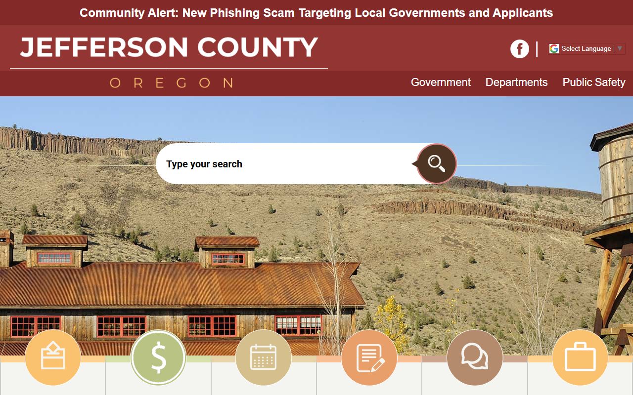 Jefferson County government homepage showing available services and departments