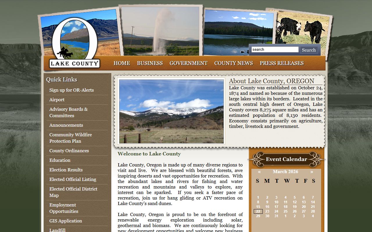 Lake County Sheriff's Office in Lakeview Oregon serving police blotter records