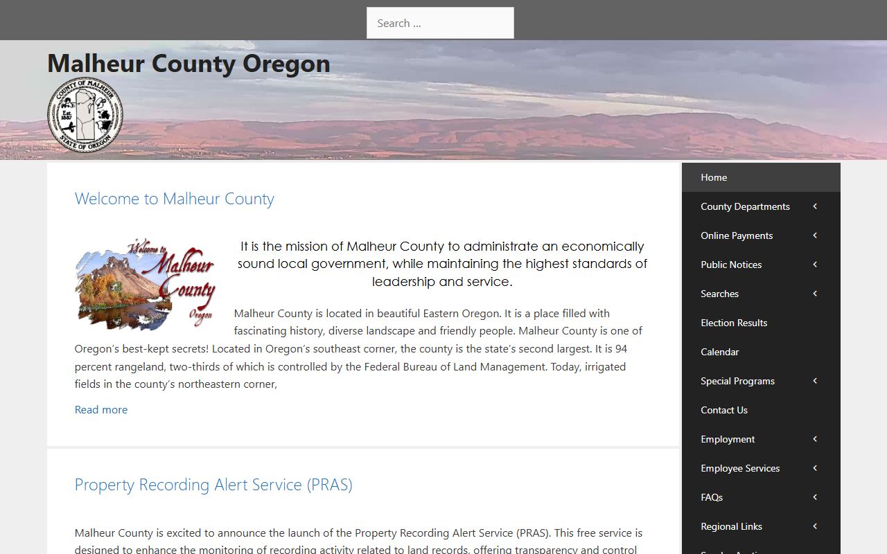 Malheur County Sheriff's Office website in Vale, Oregon for police blotter records