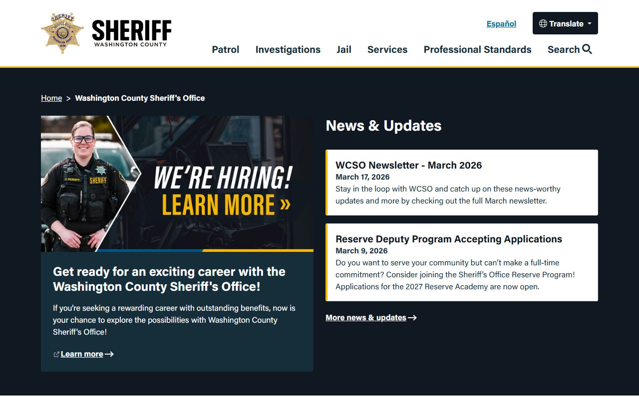 Washington County Sheriff office providing police blotter records for areas near Tigard Oregon