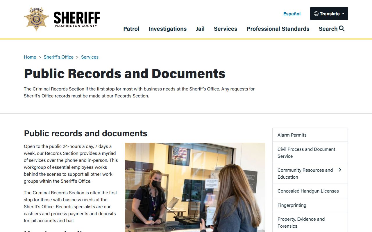 Washington County Sheriff public records and documents information page