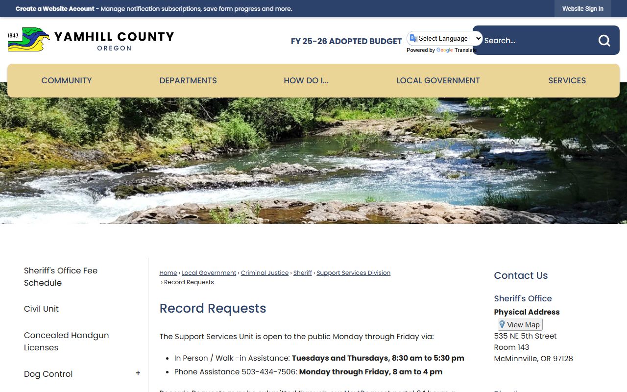 Yamhill County record requests portal for police blotter and incident reports